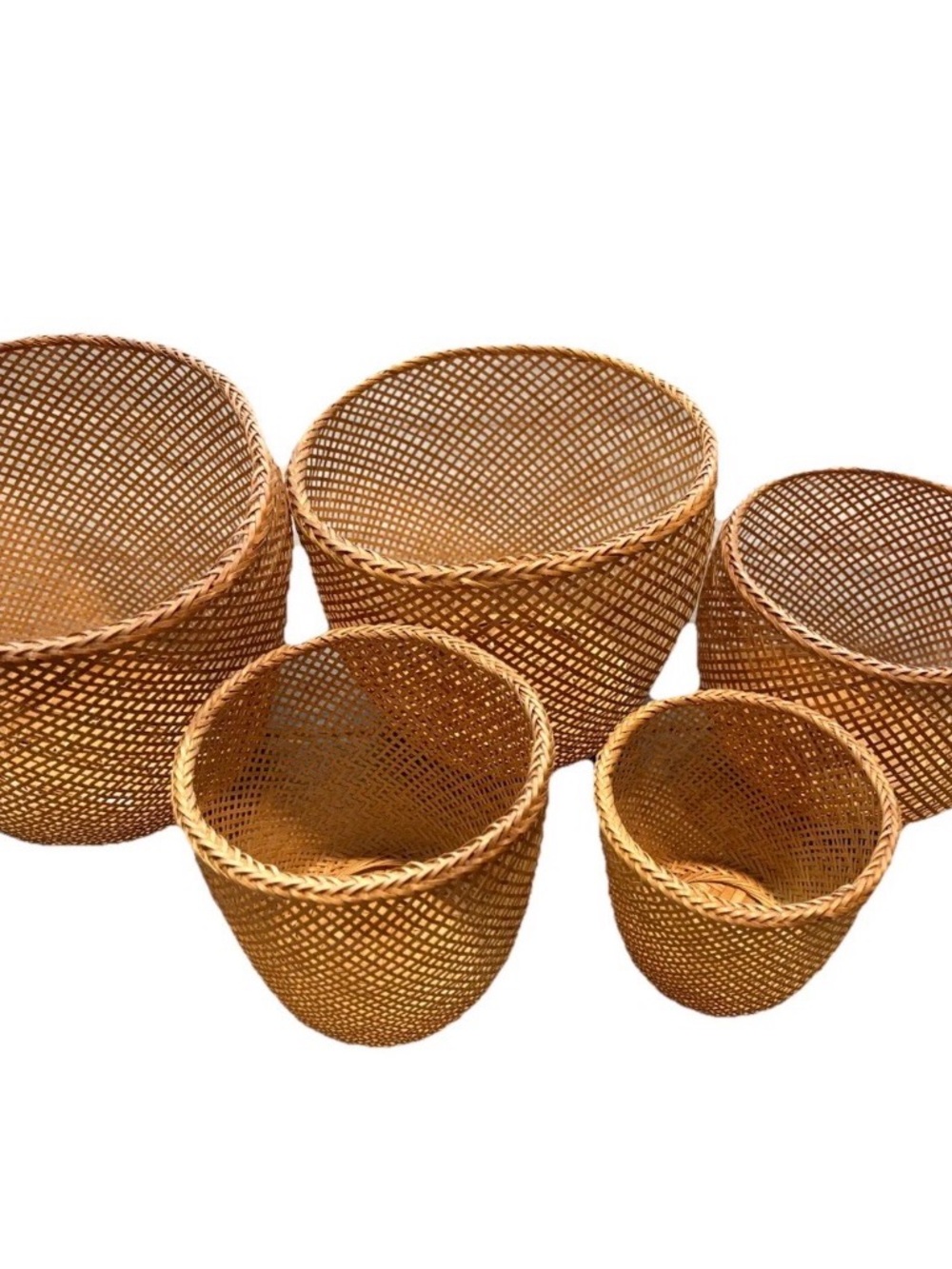 Vintage MCM Handwoven Natural Nesting Basket Set - 5 Pieces Boho Chic Beautiful
